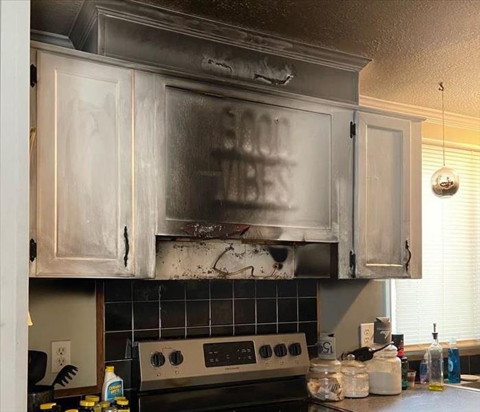 Kitchen Fire with Smoke on White Kitchen 