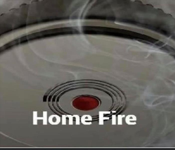A smoke detector and the words home fire are shown